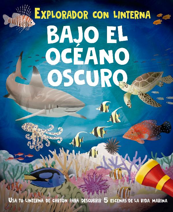 Bajo el océano oscuro. Explorador con linterna